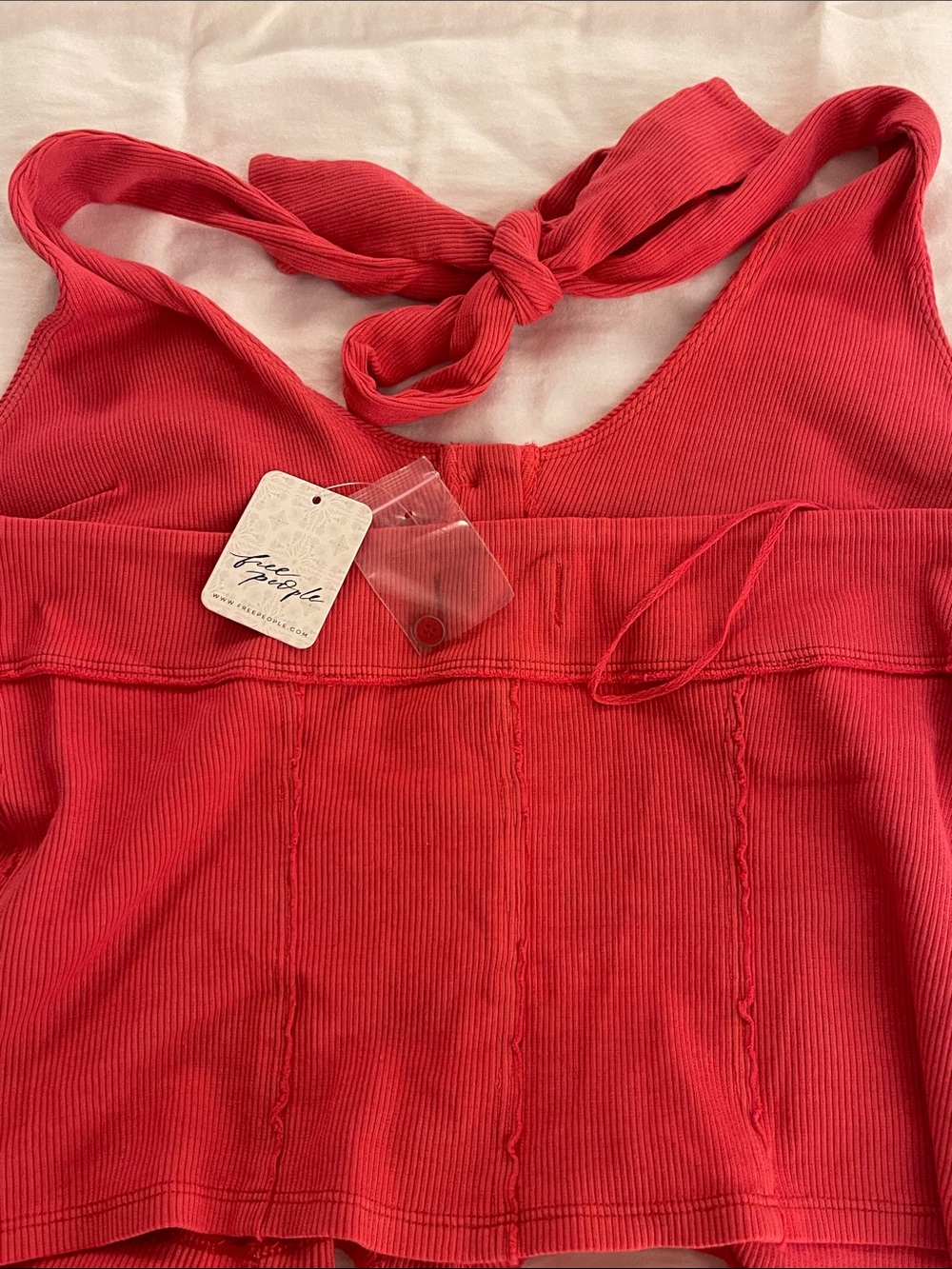 Free People Red Ribbed Halter Button-Front Top - Picture 3 of 3